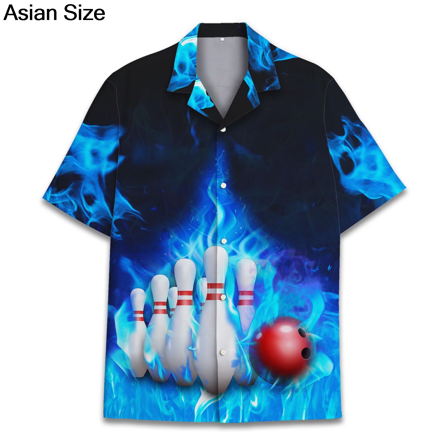 Bowling Shirt Camp - 쿨 블루 파이어 볼링 스포츠 그래픽