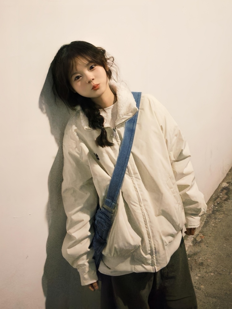 Varsity Jacket Wool - 양털 재킷 램스울 여성 카고 버튼