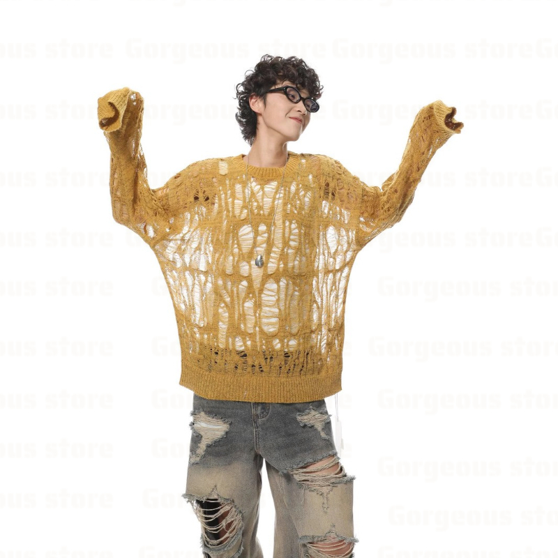 Vintage Fashion In Japan - 빈티지 찢어진 속이 빈 메쉬 니트