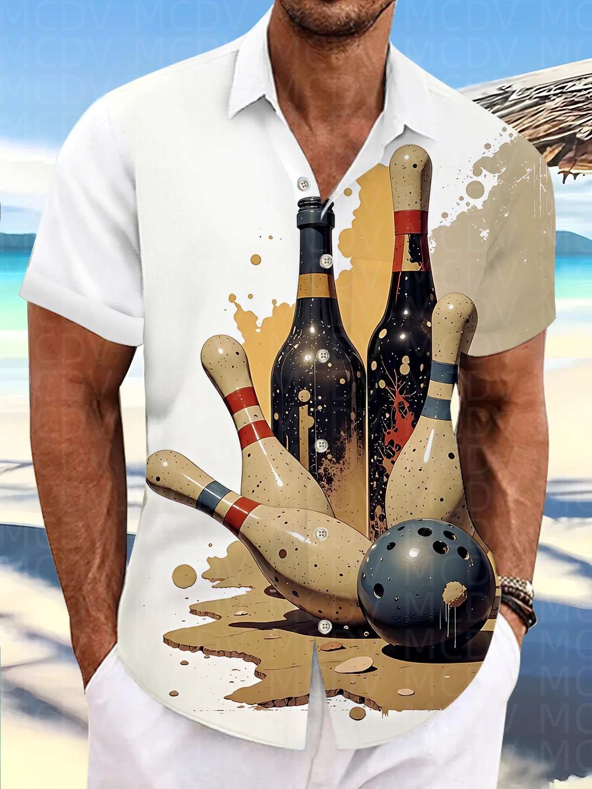 Bowling Shirt Camp - 볼링 패턴 남성 하와이안 셔츠 스트레치