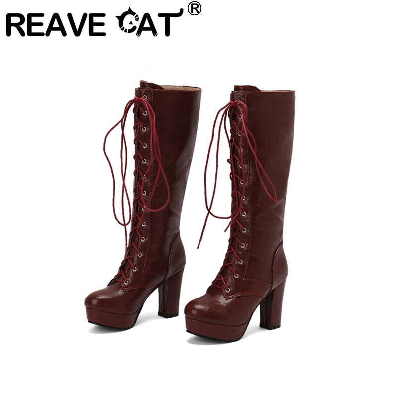 REAVE CAT 여성용 빈티지 무릎 부츠, 라운드 토 - Vintage And Modern Fashion 리뷰 및 가격