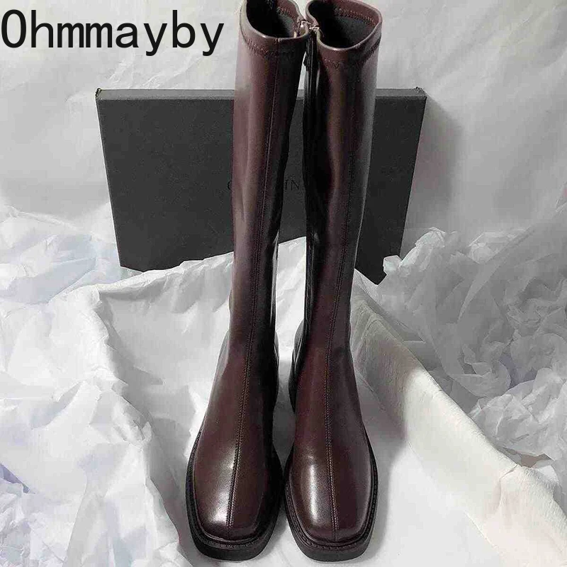 빈티지 두꺼운 뒤꿈치 여성 무릎 높은 부츠 패션 사이드 - Vintage And Modern Fashion 리뷰 및 가격