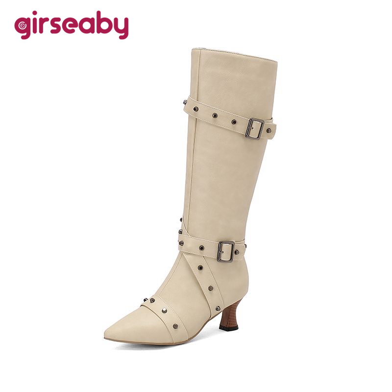 Girseaby 여성용 무릎 길이 부티 포인티드 토 힐 - Vintage And Modern Fashion 리뷰 및 가격