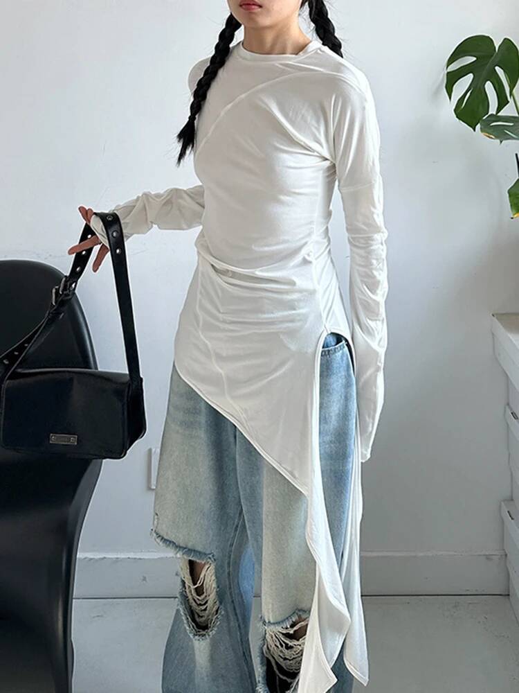 Hem 여성 흰색 불규칙한 우아한 긴 슬림 티셔츠 새로 - Vintage Fashion Build 리뷰 및 가격