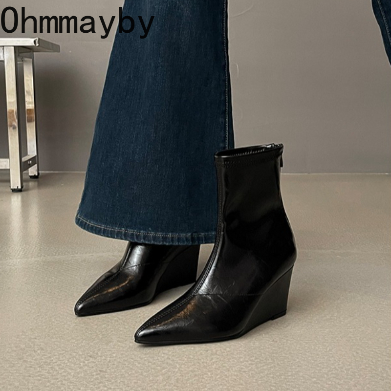 가을 겨울 빈티지 웨지 힐 여성 앵클 부츠 패션 뾰족한 - Vintage And Modern Fashion 리뷰 및 가격