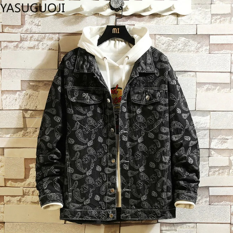 새로운 2025 봄 일본 빈티지 인쇄 데님 재킷 남자  - Vintage Fashion In Japan 리뷰 및 가격